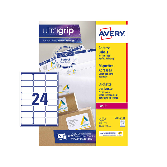 Avery - Label Avery L7159-40 63.5x33.9 mm blanc 960 pièces | Pak une feuille de 40 | 5 pièces