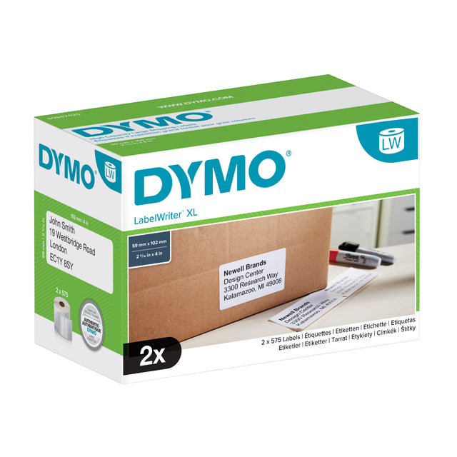 Dymo - Label Labelwriter 5xL Étiquette d'expédition 59x102mm 2 rouleaux de 575 PC.