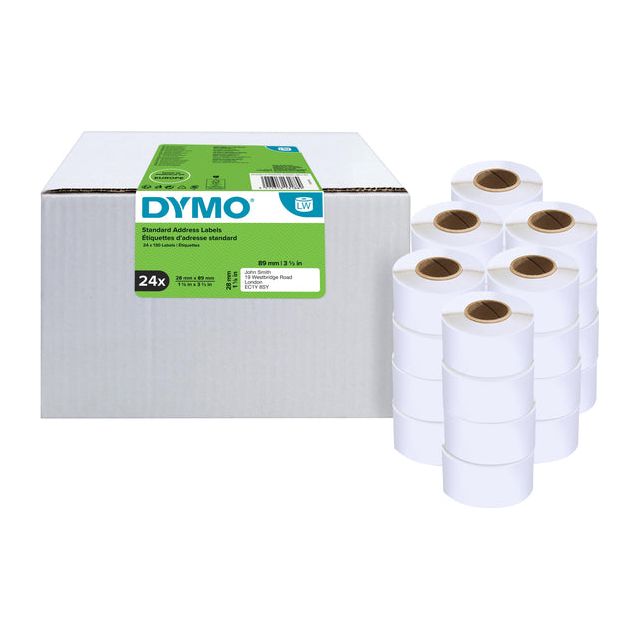 Dymo - Value Pack: etiketten LabelWriter ft 89 x 28 mm, wit, doos van 24 x 130 etiketten