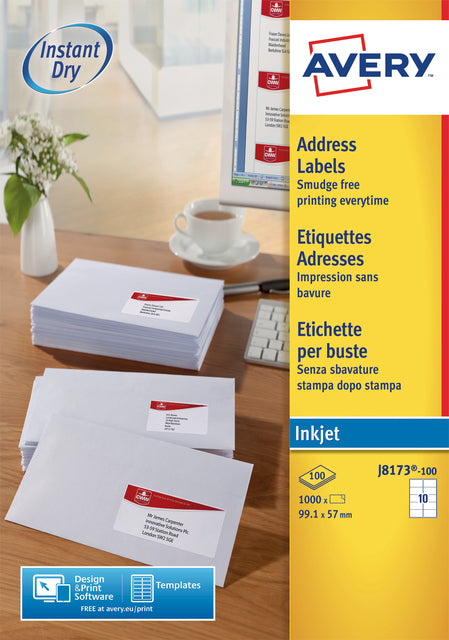 Avery -  Etiket  j8173-10 99.1x57mm wit 100st | 10 stuks