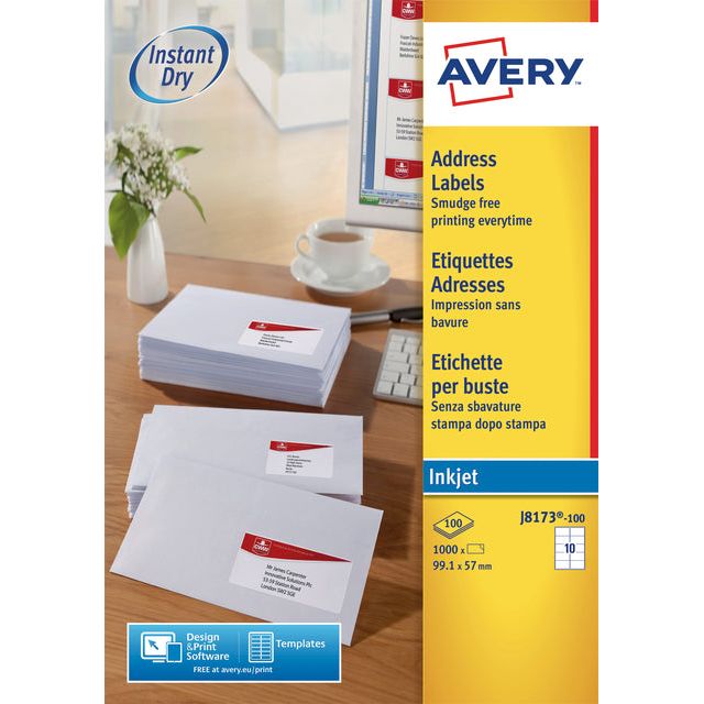 Avery - Label Avery J8173-10 99.1x57mm blanc 100 pièces | Pack de 10 feuilles