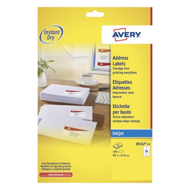 Avery - Label Avery J8162-10 99.1x33.9 mm blanc 160 pièces | Pak une feuille de 10 | 10 morceaux