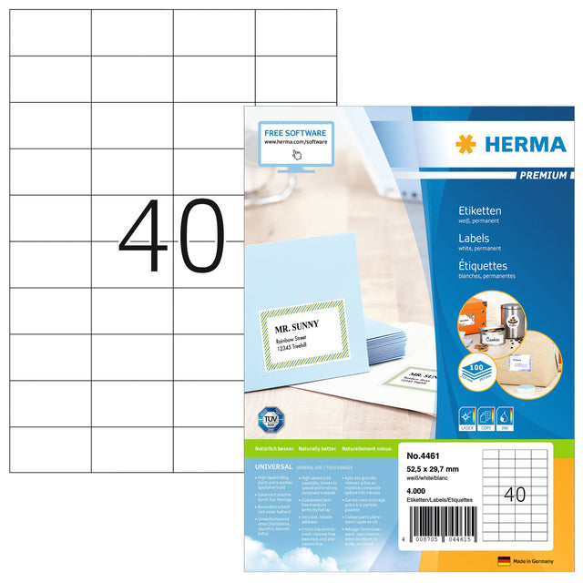 Herma - Herma 4461 Label 52,5x29.7mm Prem White 4000 Stücke | Blasen Sie ein 100 Blatt