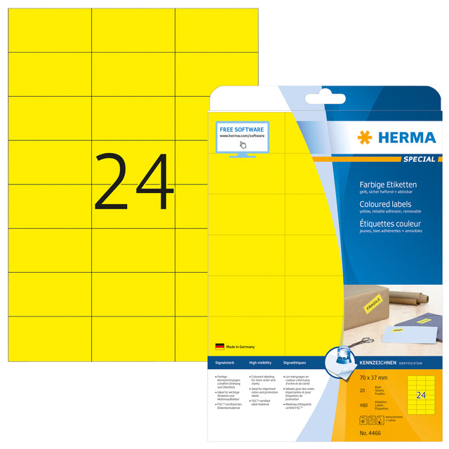 Herma - Herma 4466 Label 70x37mm Abnehmbarer Gelb 480st | Blasen Sie ein 20 Blatt