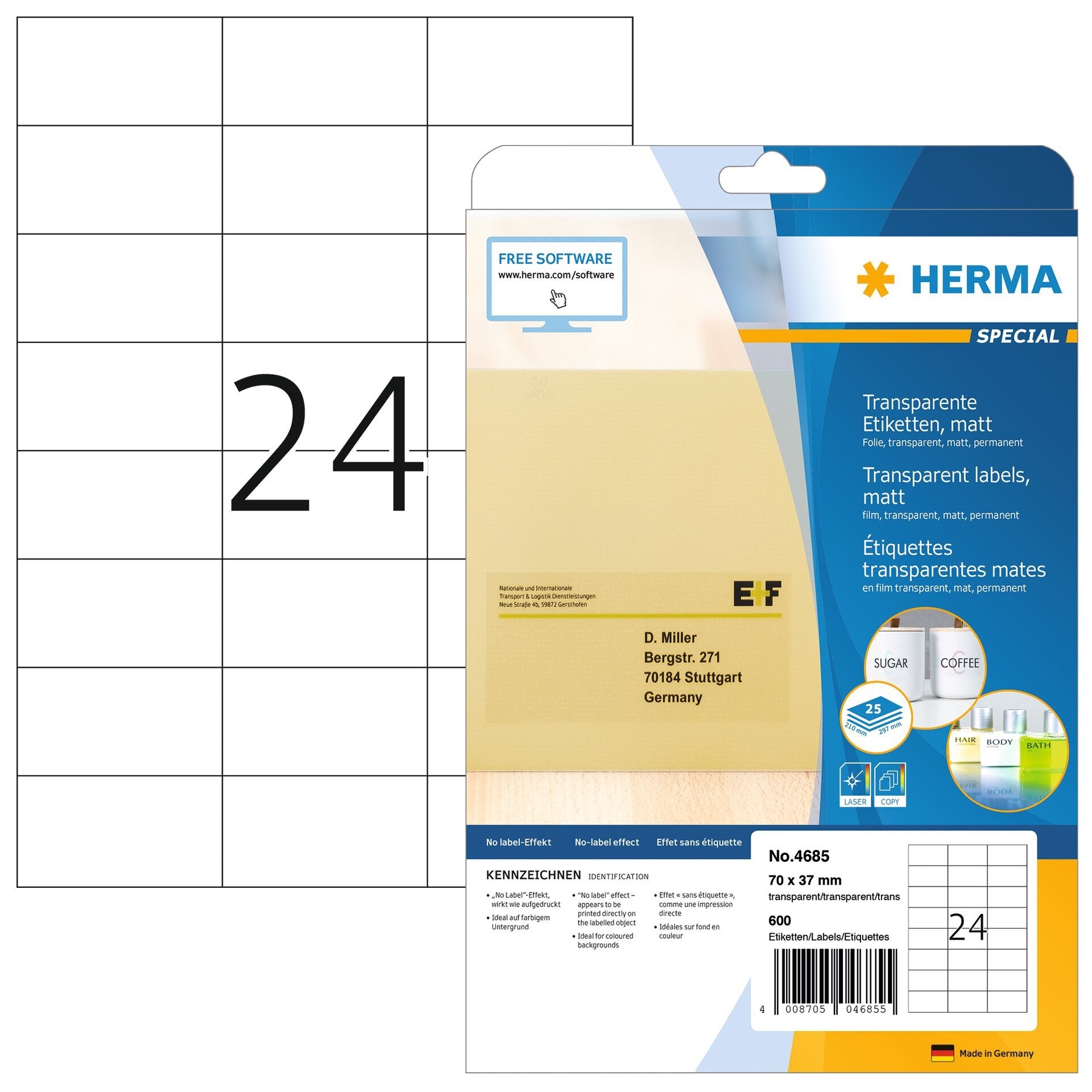 HERMA - Etikett 4685 70x37mm transparent 600 Stück