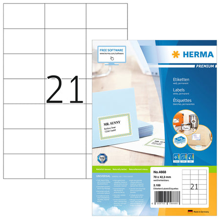 HERMA - Etiqueta 4668 70x42,3mm blanco premium 2100 etiquetas