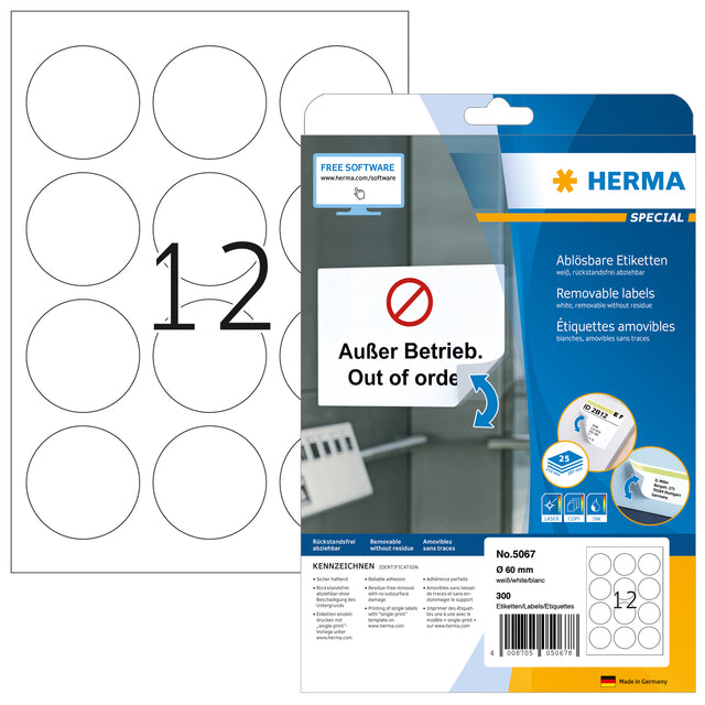 Herma - Herma 5067 Etikett um 60 mm weiß 300st | Blasen Sie ein 25 Blatt