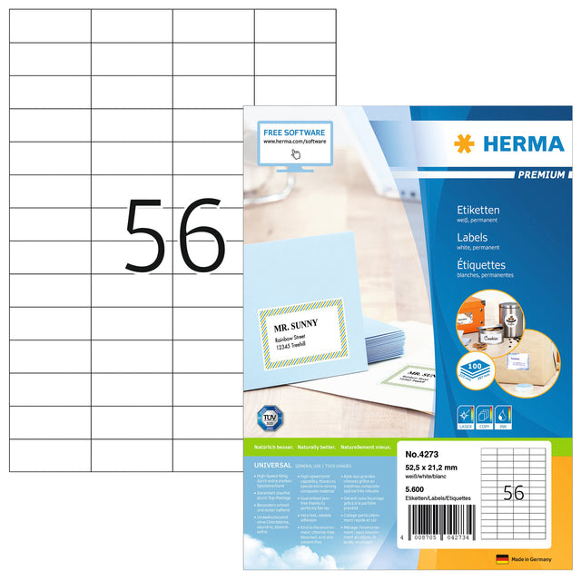 Herma - Herma 4273 Label 52,5x21.2mm Prem White 5600 Stücke | Blasen Sie ein 100 Blatt