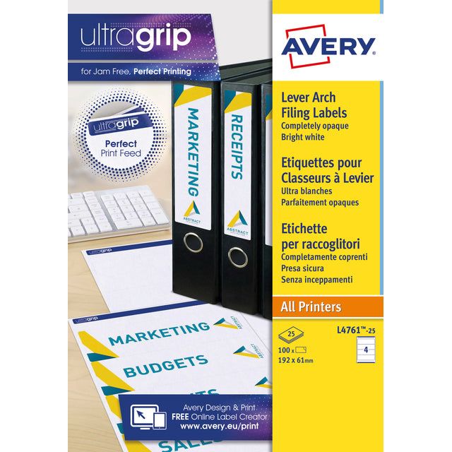 Avery Zweckform - Étiquette de tapis Avery Wide 61x192mm auto-adhésif blanc | Pack de 25 draps