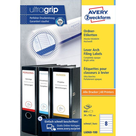 Avery Zweckform - Etiqueta trasera Zweckform estrecha 34x192mm autoadhesiva blanca | 5 piezas