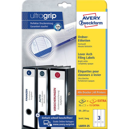 Avery Zweckform - Etiqueta trasera Zweckform ancha/larga 59x297mm autoadhesiva blanca