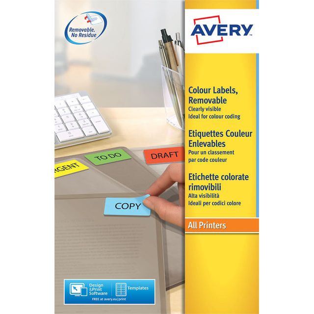 Avery - Étiquette Avery L6041-20 45.7x21.2 mm jaune 960 pièces | Pack de 20 feuilles