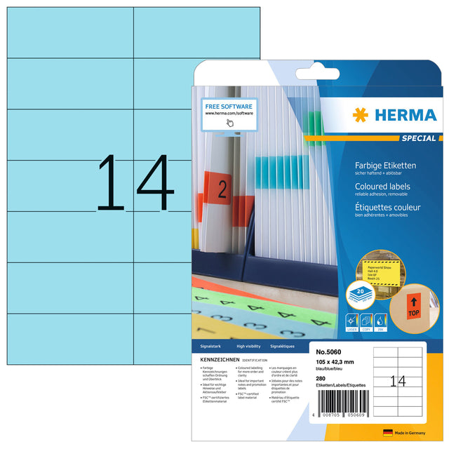 HERMA - Etiqueta 5060 105x42,3mm removible azul 280 piezas