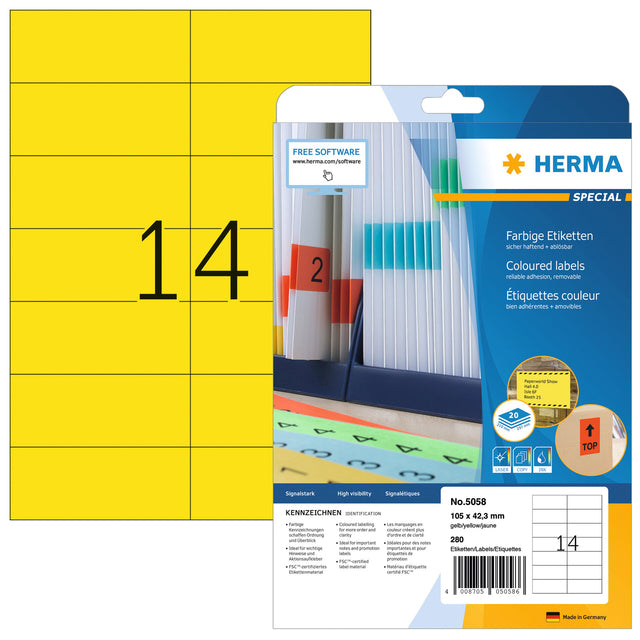 HERMA - Etiket 5058 105x42.3mm verwijderbaar geel 280 stuks