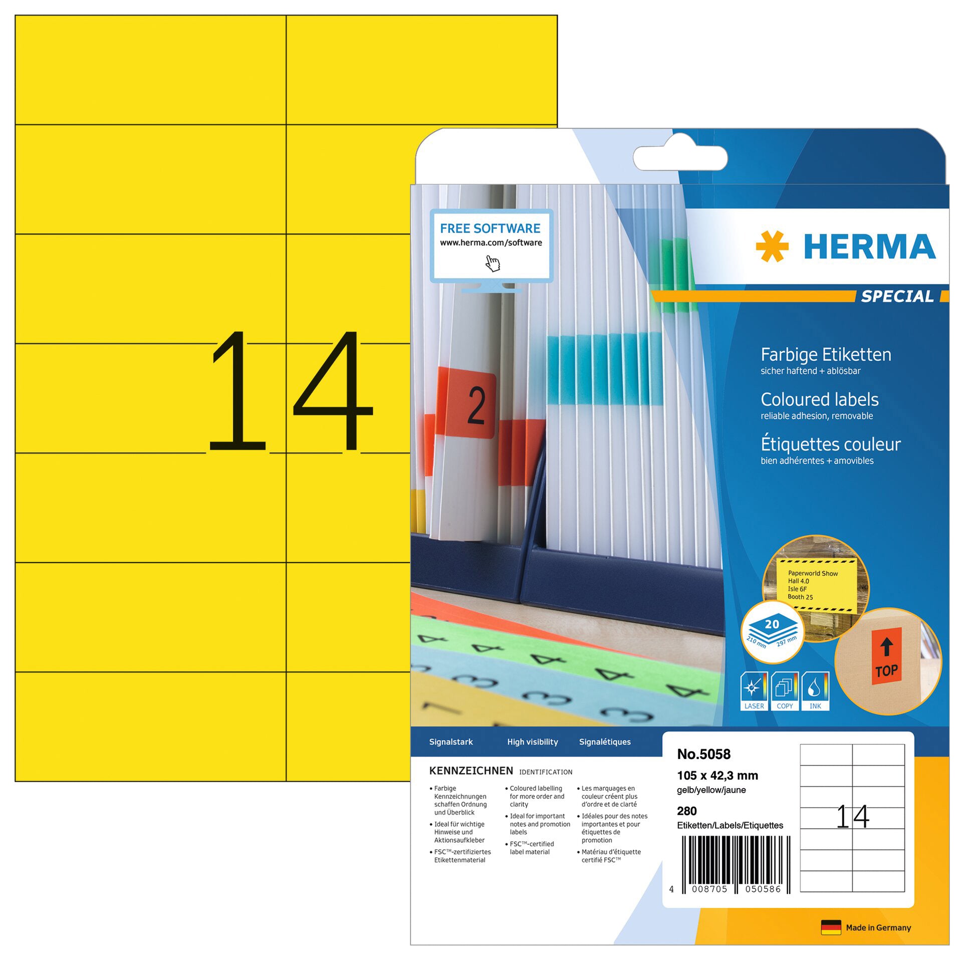 HERMA -  Etiket  5058 105x42.3mm verwijderb geel 280st