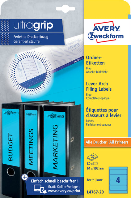 Avery -  Rugetiket breed 61x192mm zelfklevend blauw