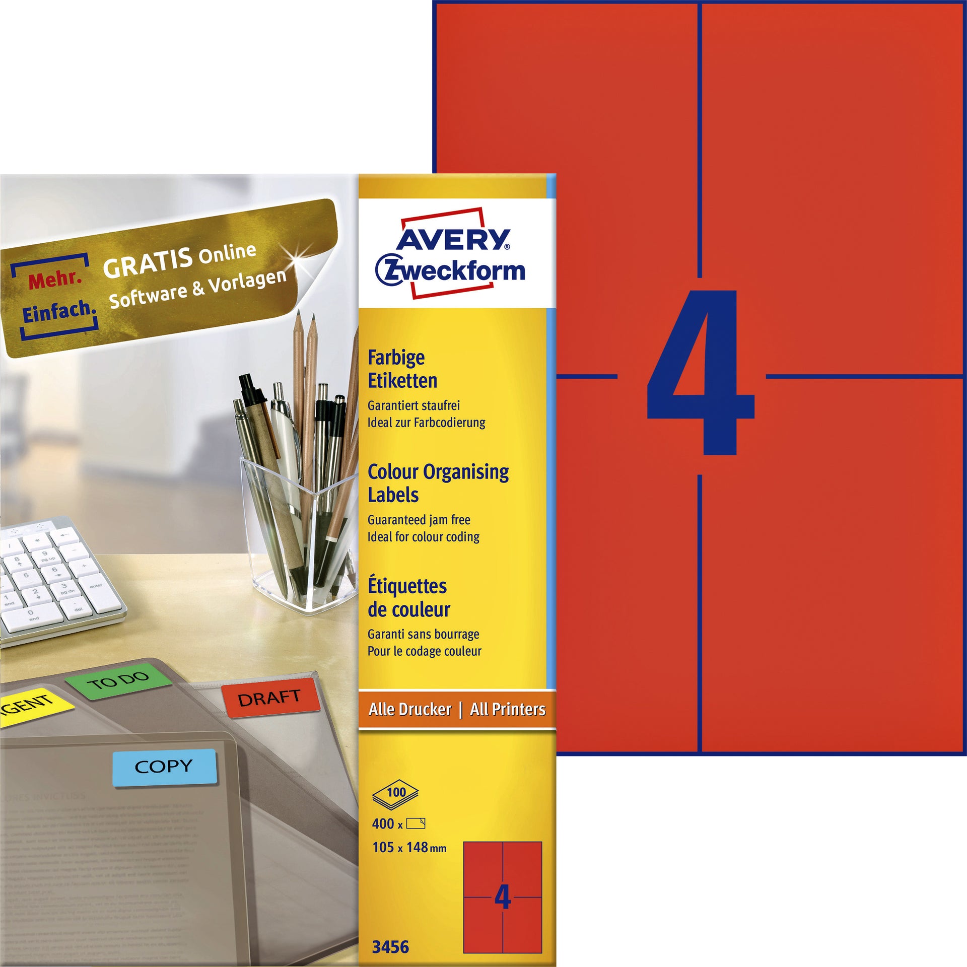 Avery Zweckform -  Etiket avery 3456 105x148mm a6 rood 400st