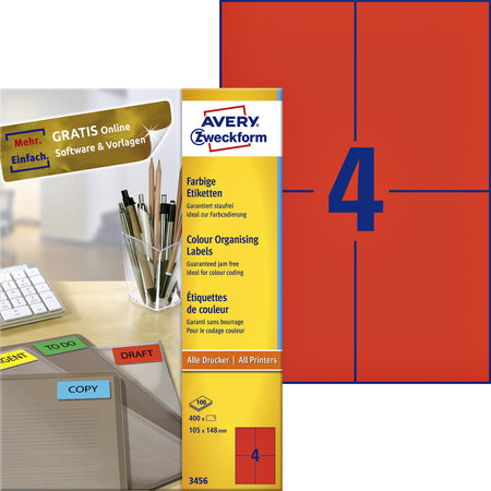Avery Zweckform - Etiqueta Zweckform 3456 105x148mm A6 rojo 400 piezas