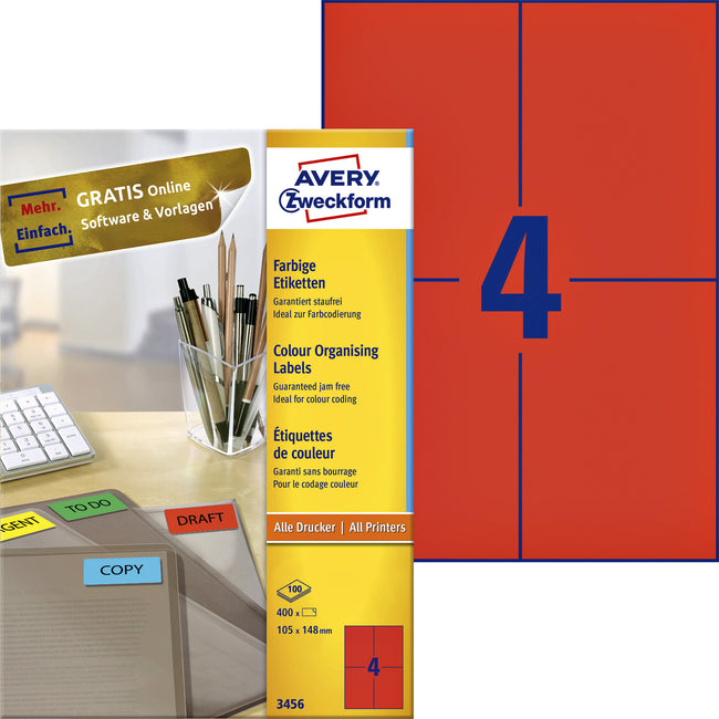 Avery Zweckform - Label Zweckform 3456 105x148mm A6 red 400 pieces