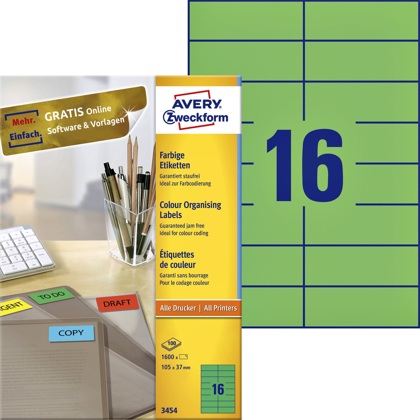 Avery Zweckform -  Etiket avery 3454 105x37mm groen 1600st