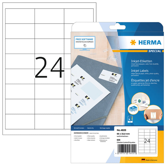 Herma - Herma 4820 Label 66x33,8 mm blanc 600 pièces | Box une feuille de 25