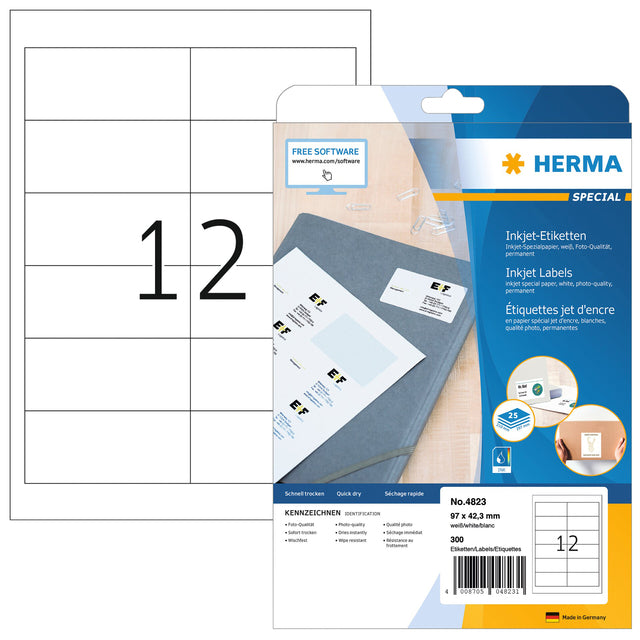 Herma - Herma 4823 Label 96.5x42.3 mm blanc 300 pièces | Box une feuille de 25