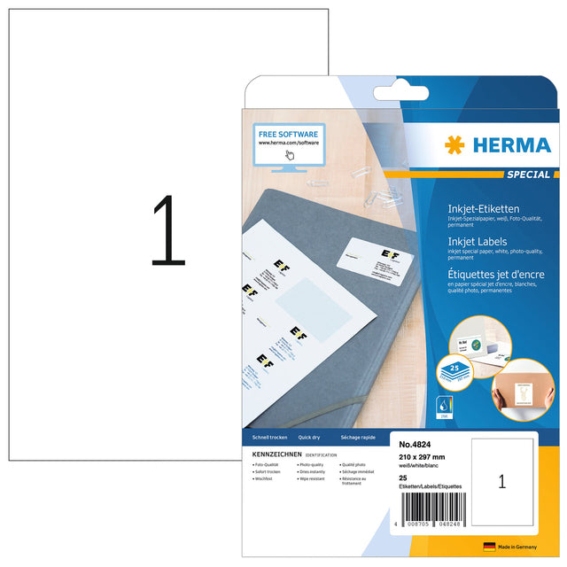 Herma - Herma 4824 Étiquette 210x297mm A4 blanc 25 pièces | Box une feuille de 25