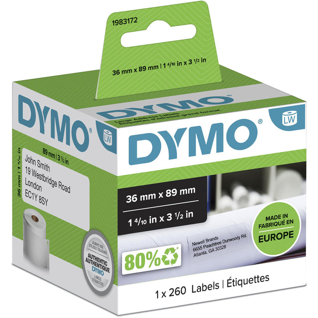 Dymo - Etichetta LabelWriter indirizzante 36x89mm 1 rotolo da 260 pezzi bianco