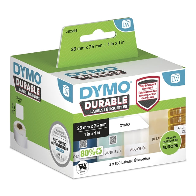 Dymo - Etichetta industriale LabelWriter 25x25mm 2 rotoli da 850 pezzi bianchi