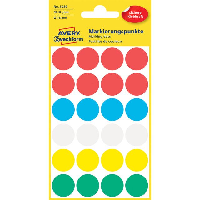 Avery Zweckform - Etiket Zweckform 3089 rond 18mm assorti 96 stuks | 10 stuks