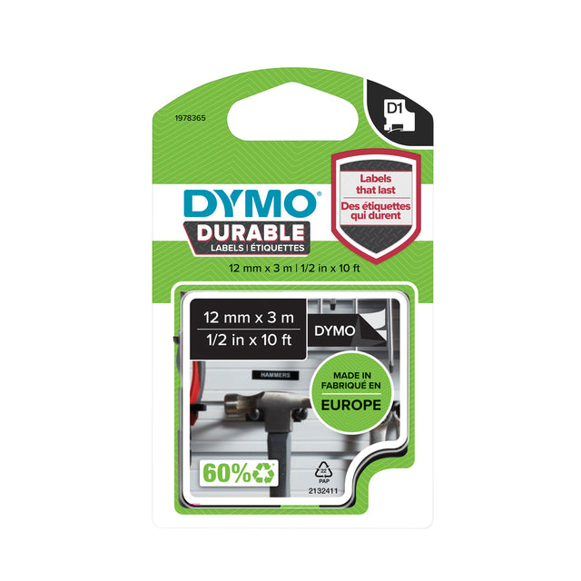 Dymo - Labele 1978365 12mmx3m wit op zwart