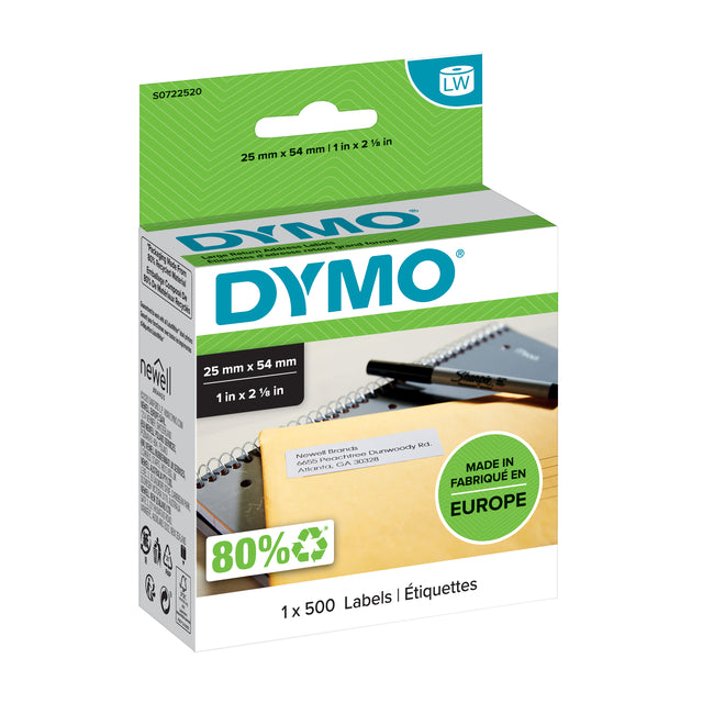 Dymo - Label Dymo Labred-Writer adressant 25x54 White | Rouleau de 500 pièces