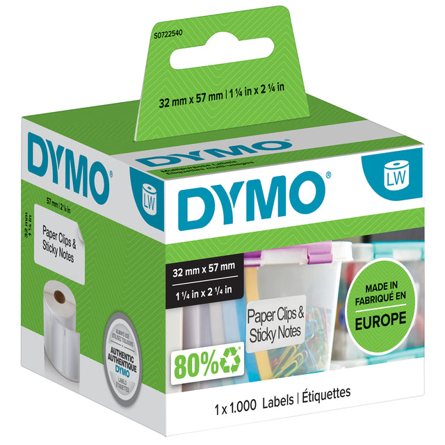 Dymo - etiketten LabelWriter ft 57 x 32 mm, verwijderbaar, wit, 1000 etiketten