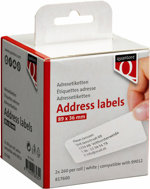 Quantore - Label Label 99012 89mmx36mm Adresse wt | Box a 2 rouleau