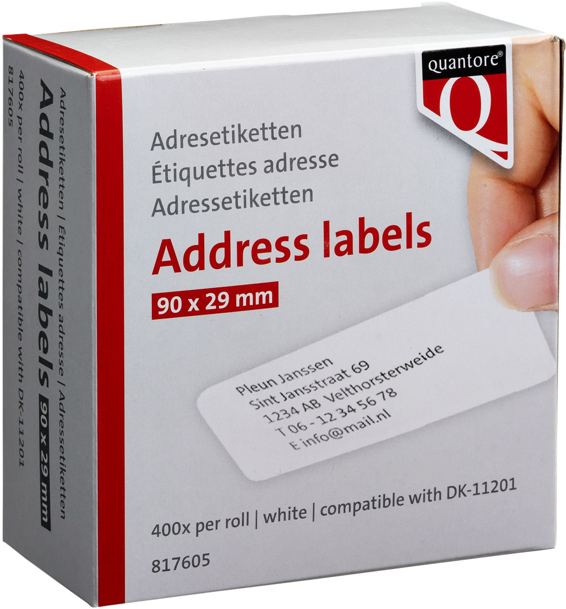 Quantore -  Label etiket dk-11201 29mmx90mm adres wt