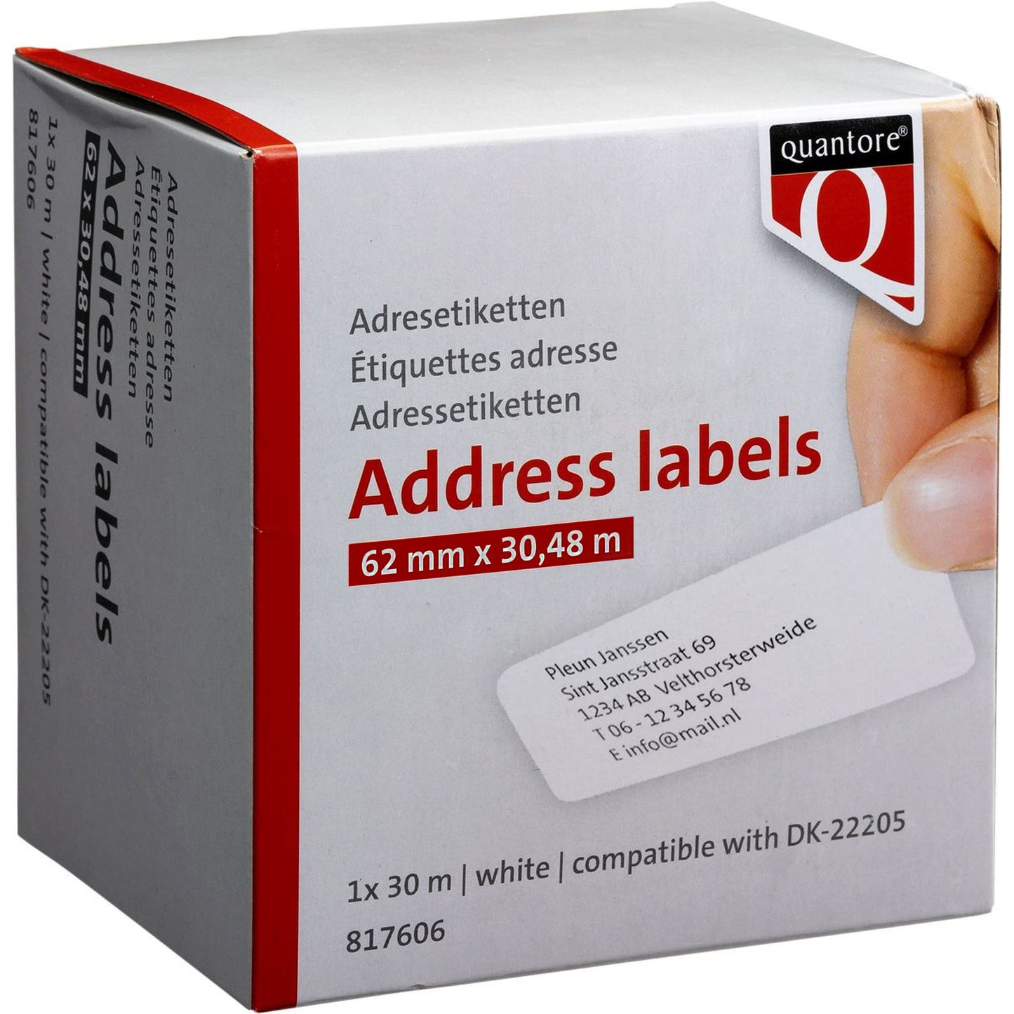Quantore - Etichetta etichetta DK-22205 continua 62 mm 1 rotolo da 30 m bianco