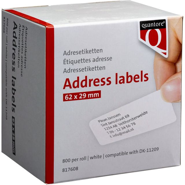 Quantore - Label Label DK -11209 29mmx62mm Adresse wt | Rôle une pièce de 800 | 20 morceaux