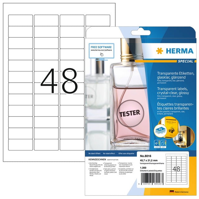 Herma - Herma 8016 45.7x21.2mm 1200e transparente | Pack de 25 draps