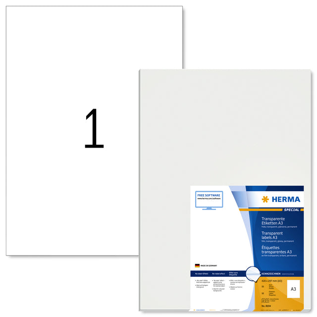 Herma - Herma 8694 Étiquette 297x420mm 50e transparente | Pack de 50 draps