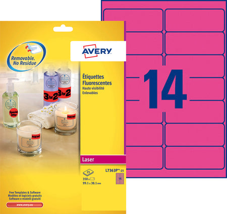 Avery - Label L7363P-25 99.1x38.1mm neon pink 340 labels