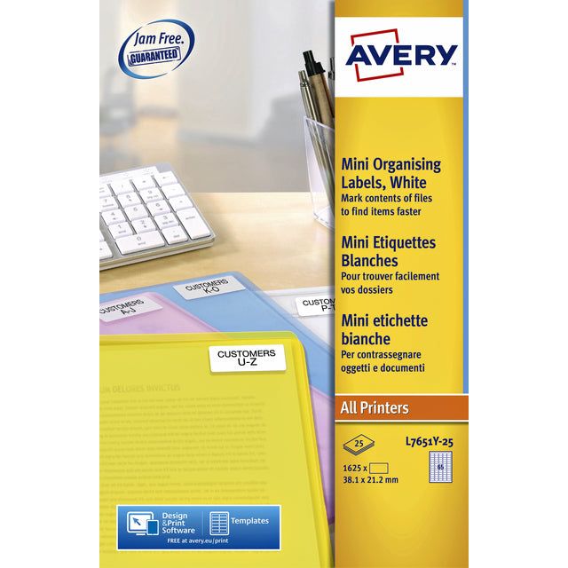 Avery - Etiket avery l7651y-25 38.1x21.2mm geel 1625 stuks | 5 stuks