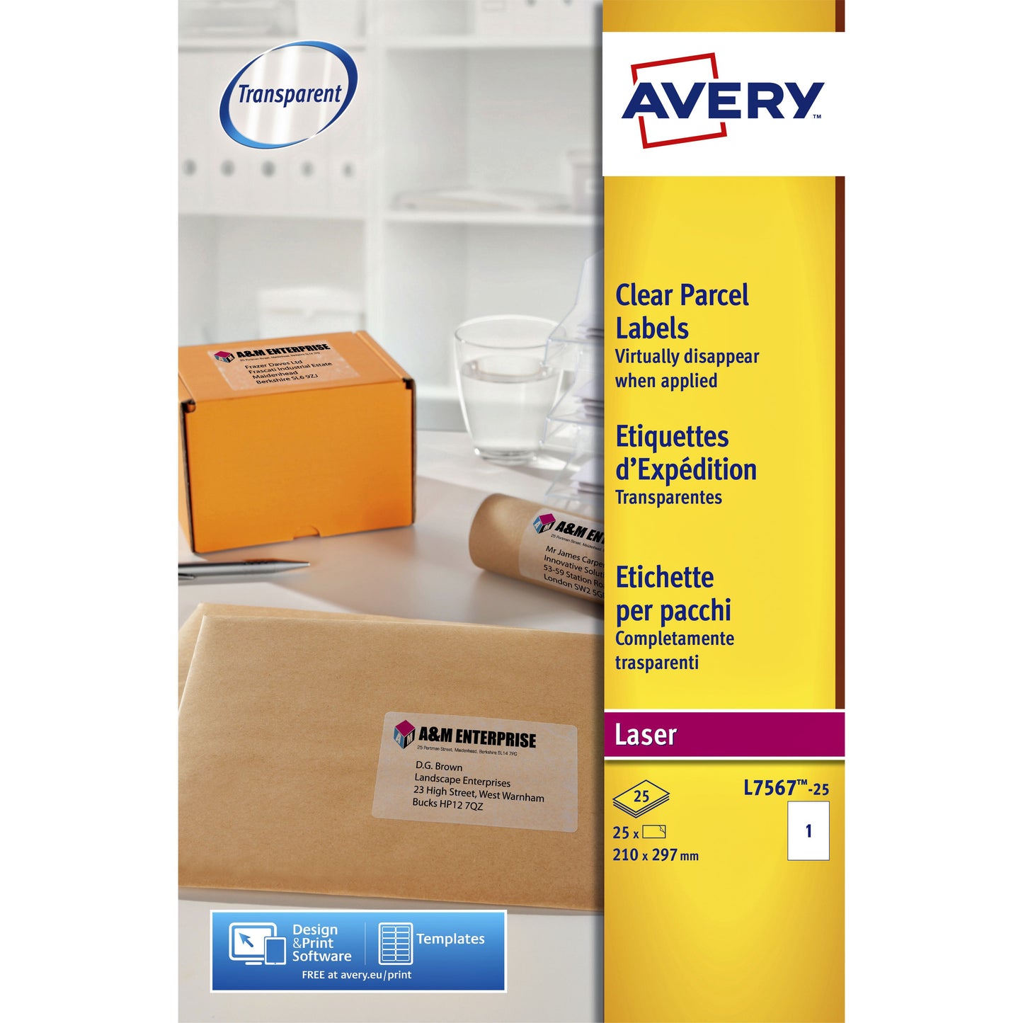 Avery - Étiquette L7567-25 210x297mm transparente 25 pièces