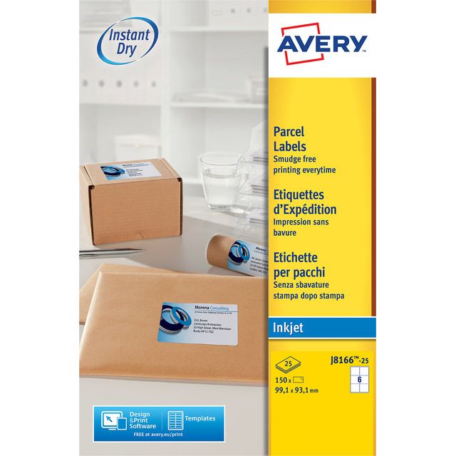 Avery - Label Avery J8166-25 99.1x93.1 mm blanc 150 pièces | Pack de 25 draps