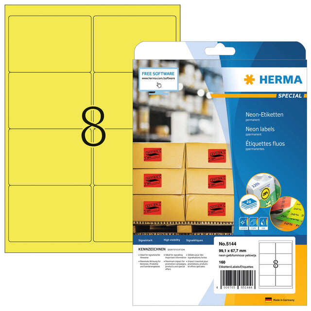 Herma - Herma 5144 Étiquette 99.1x67,7 mm Néonge 160 pièces | Blister une feuille de 20