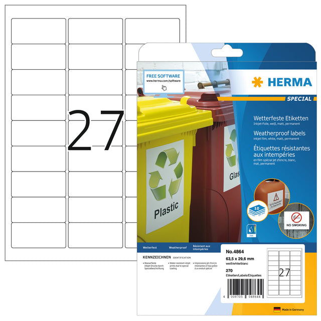 Herma - Herma 4864 Label 63.5x29.6 mm polyester blanc 270st | Box a 10 feuilles