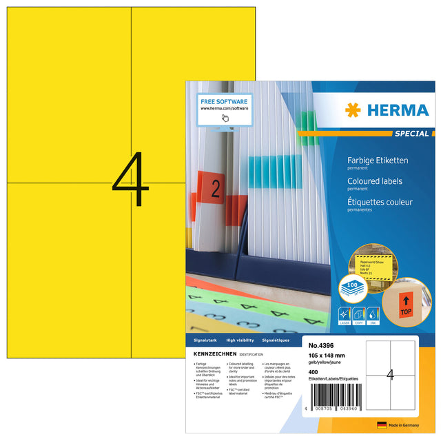 HERMA - Etiket 4396 105x148mm A6 geel 400 stuks