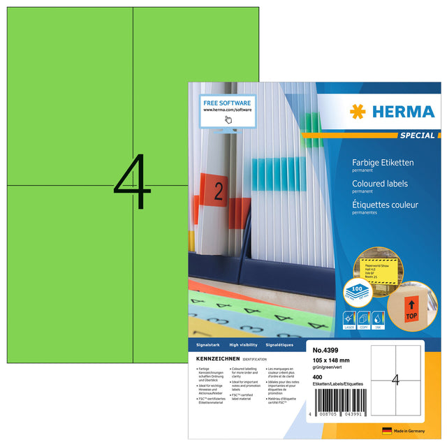 Herma - Herma 4399 105x148mm A6 Label 400 Stücke | Blasen Sie ein 100 Blatt