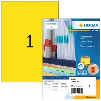 HERMA - Etiquette 4401 210x297mm A4 jaune 100 pièces