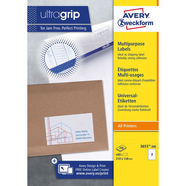 Avery Zweckform - Label AZ 3655 210x148mm A5 White 400 Pieces | Box une feuille de 200