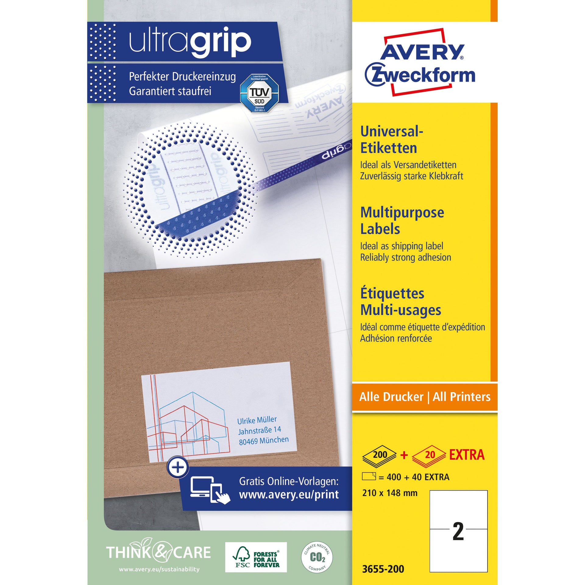 Avery Zweckform - Etiketten Zweckform 3655-200 210x148mm A5 weiß 400 Stück